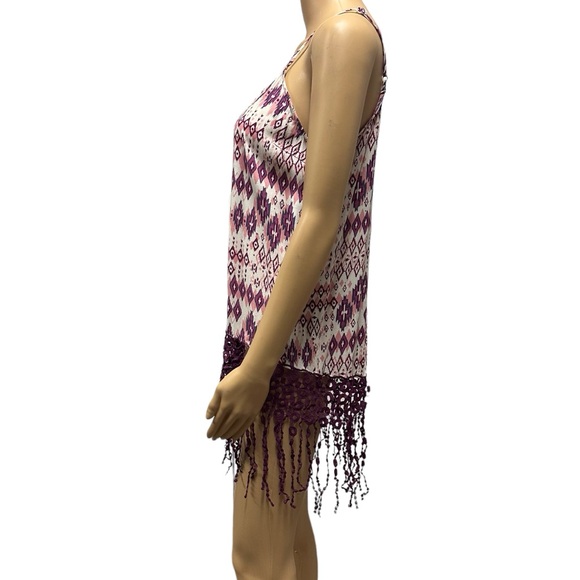 Umgee Boho Long Fringe Slit Back Spaghetti Strap Tank Top Blouse Womens Medium - Picture 5 of 10